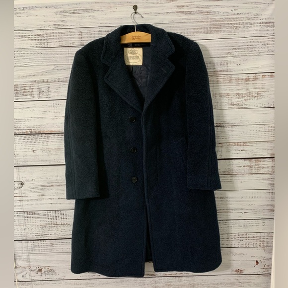 Vintage ALPAGORA Mens Navy Wool Long Winter OverCoat Size 46 - Picture 1 of 5